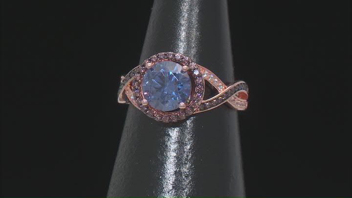 Blue, Mocha, And White Cubic Zirconia 18K Rose Gold Over Sterling Silver Ring 4.96ctw Video Thumbnail
