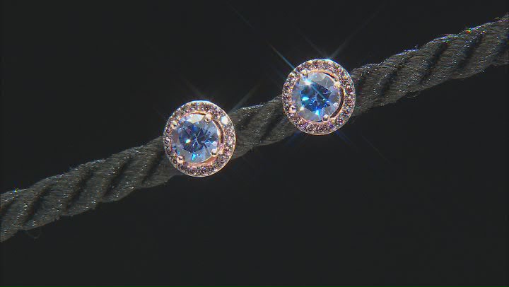 Blue and Mocha Cubic Zirconia 18K Rose Gold Over Sterling Silver Earrings 3.22ctw Video Thumbnail