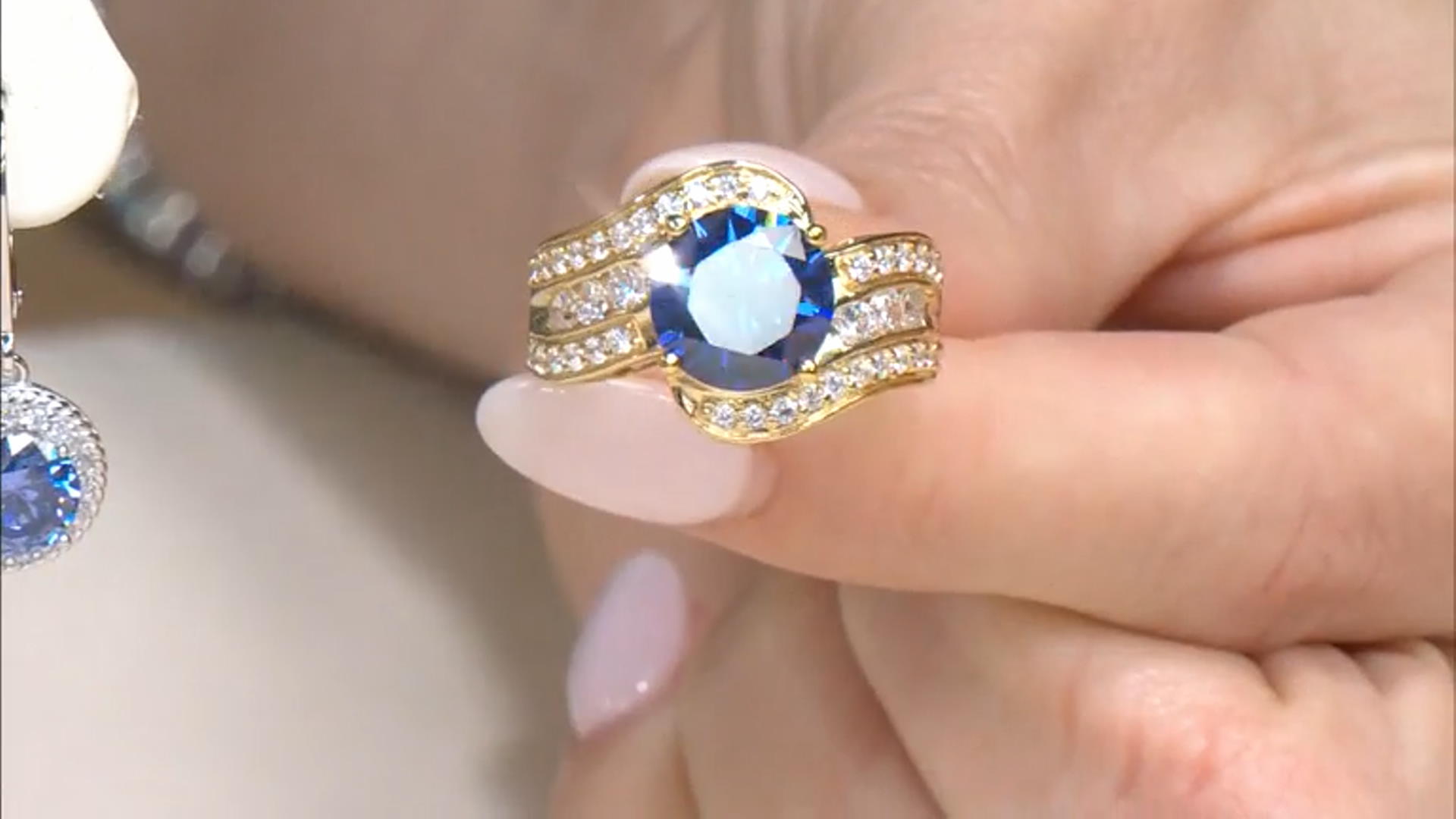 Blue And White Cubic Zirconia 18k Yellow Gold Over Sterling Silver Ring 7.00ctw Video Thumbnail