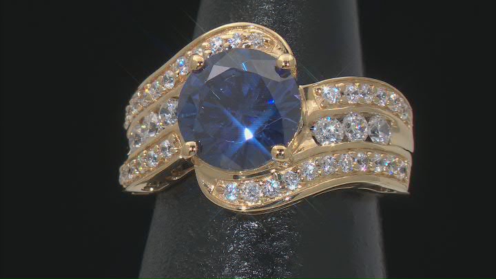 Blue And White Cubic Zirconia 18k Yellow Gold Over Sterling Silver Ring 7.00ctw Video Thumbnail
