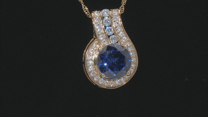 Blue And White Cubic Zirconia 18k Yellow Gold Over Sterling Silver Pendant With Chain 6.80ctw Video Thumbnail