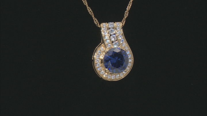 Blue And White Cubic Zirconia 18k Yellow Gold Over Sterling Silver Pendant With Chain 6.80ctw Video Thumbnail