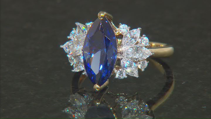 Blue And White Cubic Zirconia 18k Yellow Gold Over Sterling Silver Ring 6.20ctw Video Thumbnail