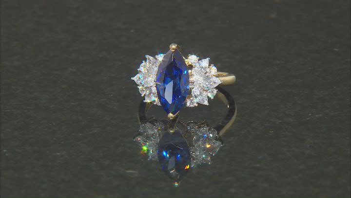 Blue And White Cubic Zirconia 18k Yellow Gold Over Sterling Silver Ring 6.20ctw Video Thumbnail