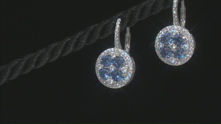 Blue And White Cubic Zirconia Rhodium Over Sterling Silver Earrings 4.70ctw Video Thumbnail