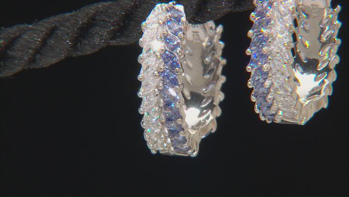 Blue And White Cubic Zirconia Rhodium Over Sterling Silver Hoops 7.70ctw Video Thumbnail