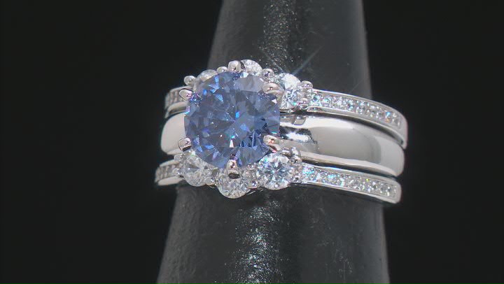 Blue And White Cubic Zirconia Rhodium Over Sterling Silver Ring with Guard 4.86ctw Video Thumbnail