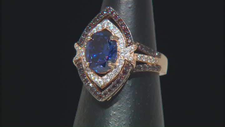 Blue, Mocha, And White Cubic Zirconia 18k Rose Gold Over Sterling Silver Ring 6.11ctw Video Thumbnail