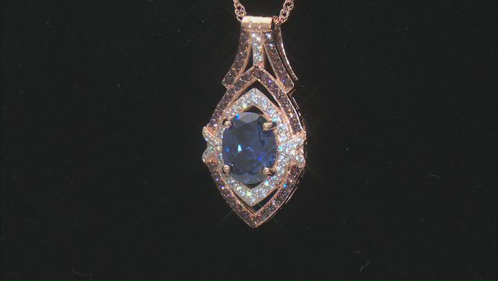 Blue, Mocha, And White Cubic Zirconia 18k Rose Gold Over Sterling Silver Pendant With Chain 5.77ctw Video Thumbnail