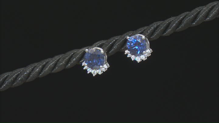 Blue And White Cubic Zirconia Rhodium Over Sterling Silver Earrings 4.64ctw Video Thumbnail