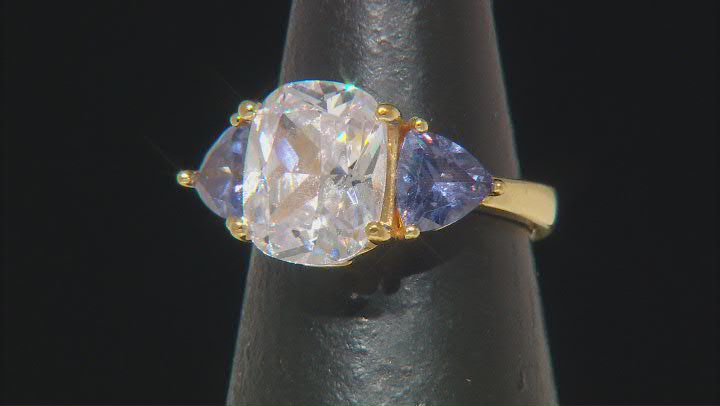 Blue And White Cubic Zirconia 18k Yellow Gold Over Sterling Silver Ring 11.23ctw Video Thumbnail