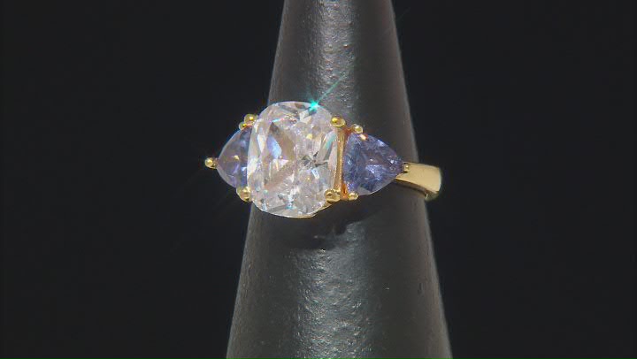 Blue And White Cubic Zirconia 18k Yellow Gold Over Sterling Silver Ring 11.23ctw Video Thumbnail