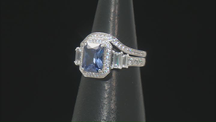 Blue And White Cubic Zirconia Rhodium Over Sterling Silver Ring Set 4.99ctw Video Thumbnail