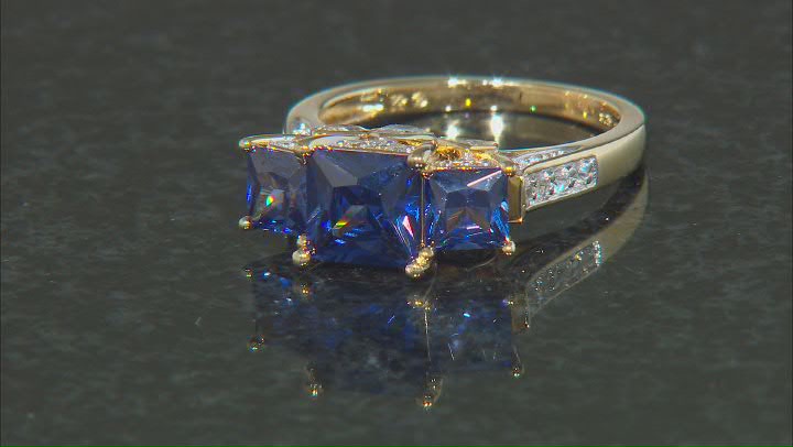Blue And White Cubic Zirconia 18k Yellow Gold Over Sterling Silver Ring 6.31ctw Video Thumbnail