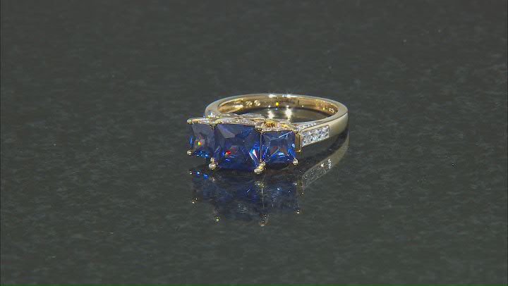 Blue And White Cubic Zirconia 18k Yellow Gold Over Sterling Silver Ring 6.31ctw Video Thumbnail