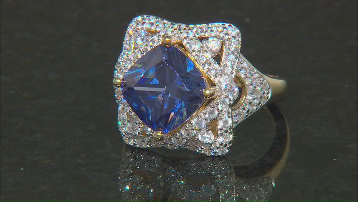 Blue And White Cubic Zirconia 18k Yellow Gold Over Sterling Silver Ring 8.79ctw Video Thumbnail