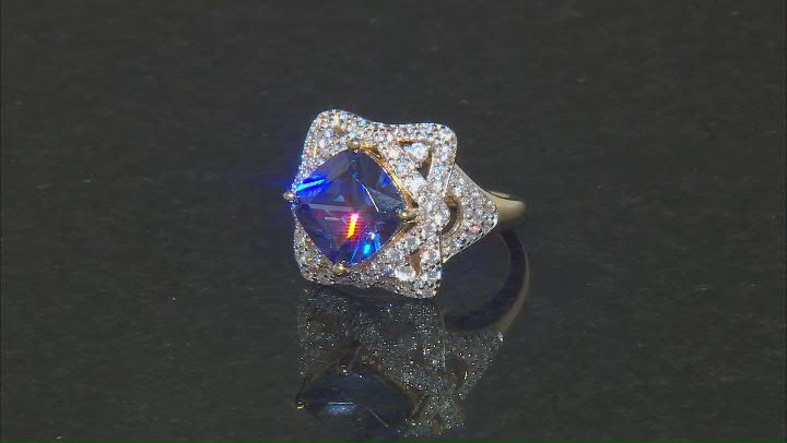 Blue And White Cubic Zirconia 18k Yellow Gold Over Sterling Silver Ring 8.79ctw Video Thumbnail