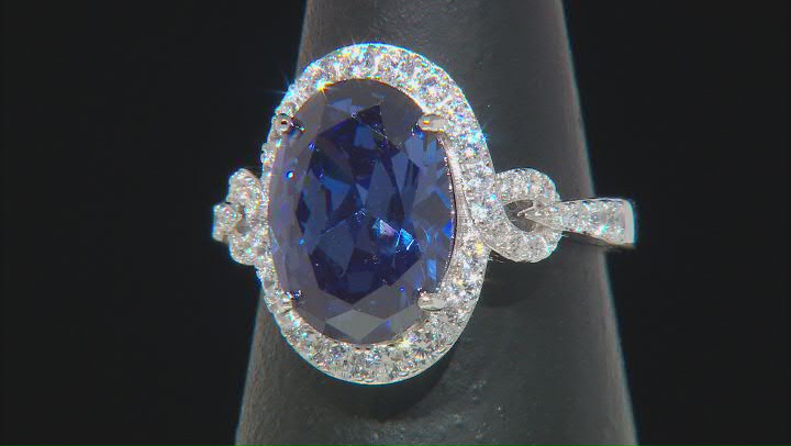 Blue And White Cubic Zirconia Rhodium Over Sterling Silver Ring 10.06ctw Video Thumbnail