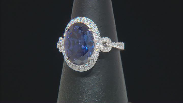 Blue And White Cubic Zirconia Rhodium Over Sterling Silver Ring 10.06ctw Video Thumbnail