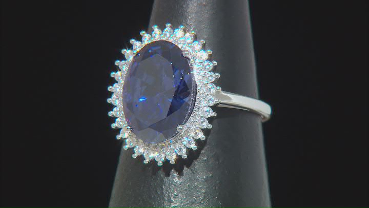 Blue And White Cubic Zirconia Rhodium Over Sterling Silver Ring 9.74ctw Video Thumbnail