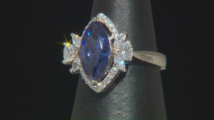 Blue And White Cubic Zirconia Rhodium Over Sterling Silver Ring 6.40ctw Video Thumbnail