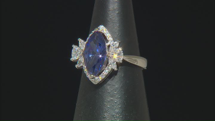 Blue And White Cubic Zirconia Rhodium Over Sterling Silver Ring 6.40ctw Video Thumbnail