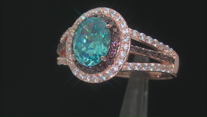 Blue, Mocha, And White Cubic Zirconia 18k Rose Gold Over Sterling Silver Ring 5.01ctw Video Thumbnail
