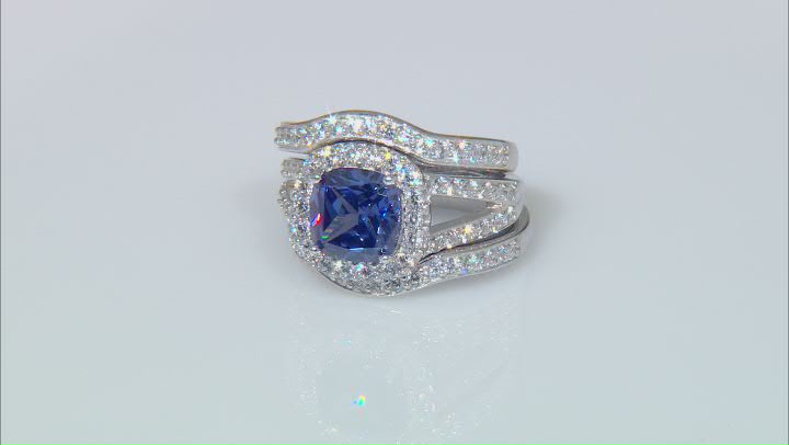Blue And White Cubic Zirconia Platinum Over Silver Holiday Ring Boxed Set 4.55ctw Video Thumbnail