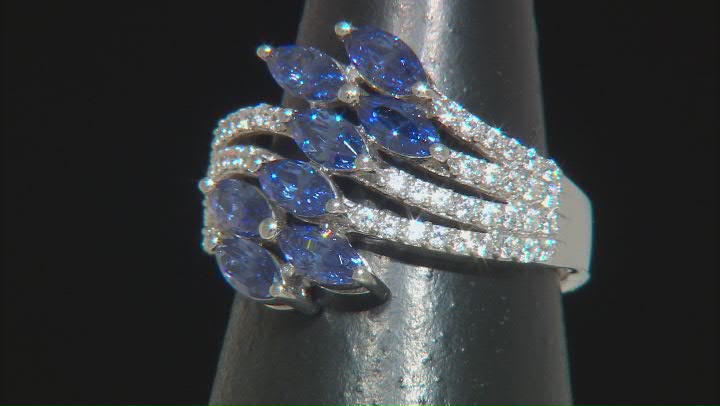 Blue And White Cubic Zirconia Rhodium Over Sterling Silver Ring 3.54ctw Video Thumbnail