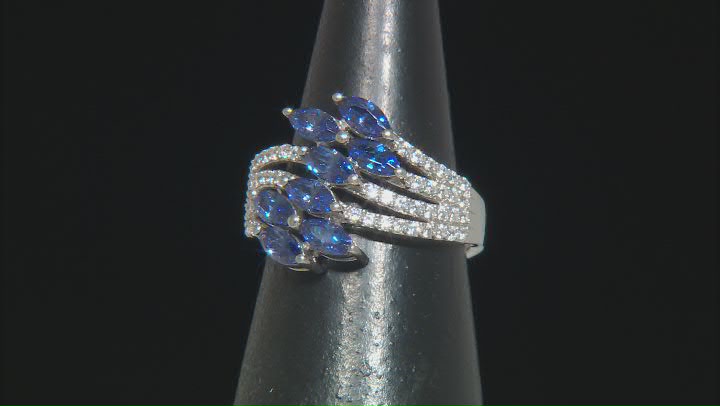 Blue And White Cubic Zirconia Rhodium Over Sterling Silver Ring 3.54ctw Video Thumbnail