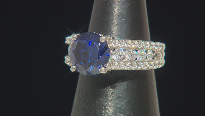 Blue And White Cubic Zirconia Rhodium Over Sterling Silver Ring 8.40ctw Video Thumbnail