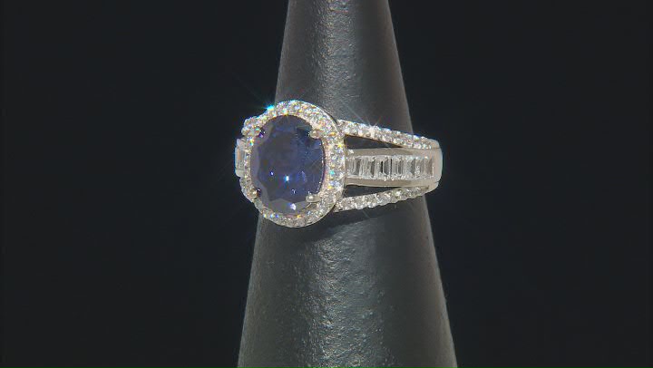 Blue And White Cubic Zirconia Rhodium Over Sterling Silver Ring 5.89ctw Video Thumbnail
