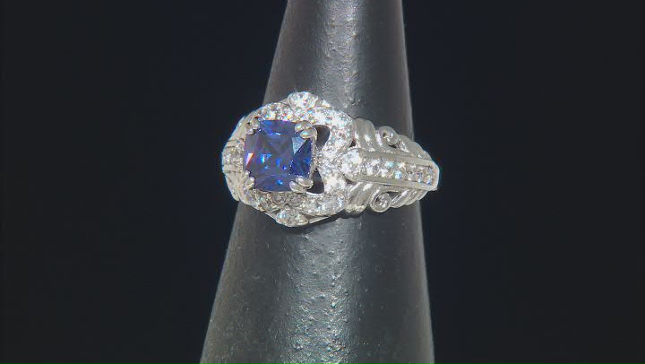 Blue And White Cubic Zirconia Rhodium Over Sterling Silver Ring 4.28ctw Video Thumbnail