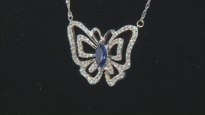 Blue And White Cubic Zirconia Rhodium Over Silver Butterfly Necklace 2.70ctw Video Thumbnail