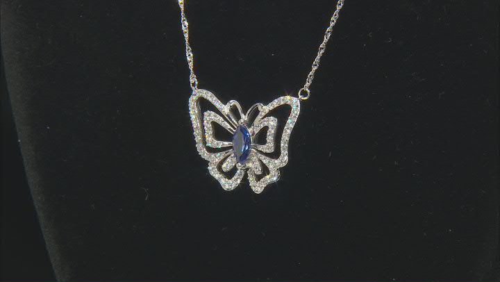 Blue And White Cubic Zirconia Rhodium Over Silver Butterfly Necklace 2.70ctw Video Thumbnail