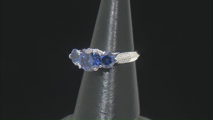 Blue And White Cubic Zirconia Rhodium Over Sterling Silver Ring 5.80ctw Video Thumbnail