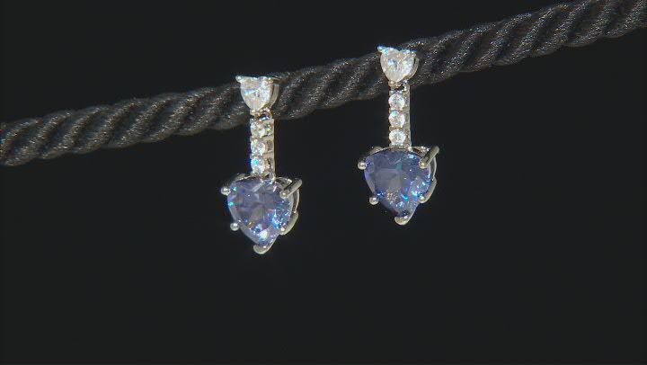 Blue And White Cubic Zirconia Platinum Over Sterling Silver Heart Earrings 6.90ctw Video Thumbnail