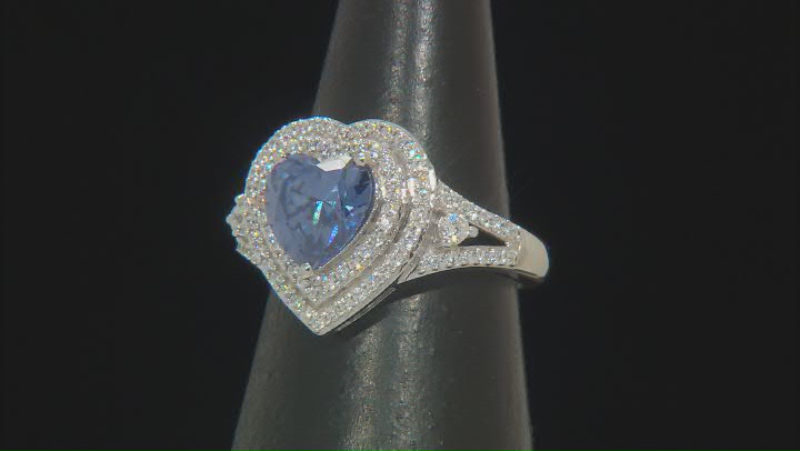 Blue And White Cubic Zirconia Platinum Over Sterling Silver Heart Ring 3.50ctw Video Thumbnail