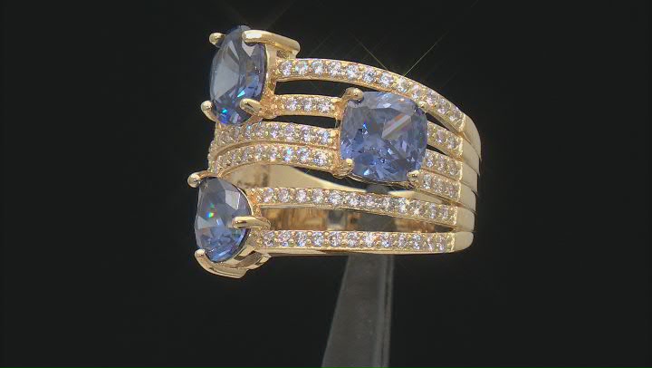 Blue And White Cubic Zirconia 18k Yellow Gold Over Sterling Silver Ring 8.21ctw Video Thumbnail