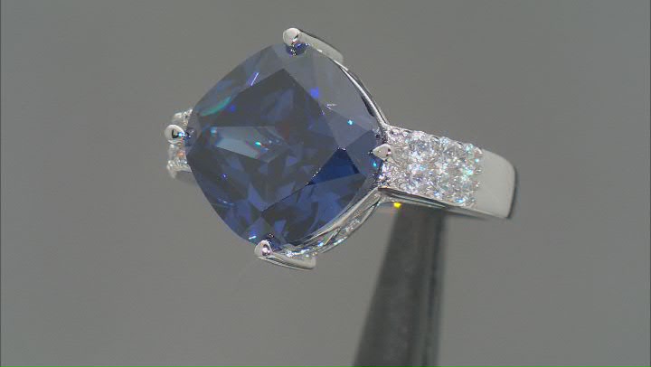 Blue And White Cubic Zirconia Rhodium Over Sterling Silver Ring 13.65ctw Video Thumbnail