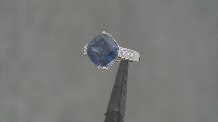 Blue And White Cubic Zirconia Rhodium Over Sterling Silver Ring 13.65ctw Video Thumbnail