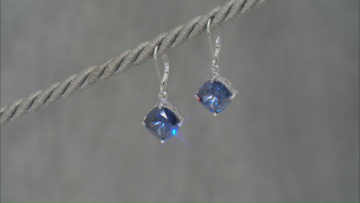 Blue Cubic Zirconia Rhodium Over Sterling Silver Earrings 14.65ctw Video Thumbnail