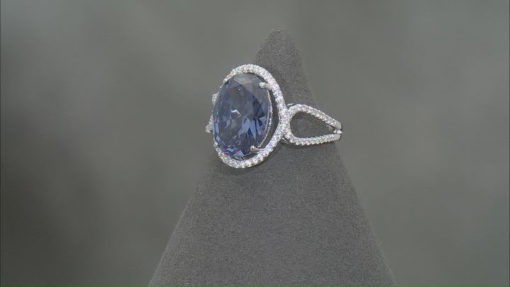 Blue And White Cubic Zirconia Rhodium Over Sterling Silver Ring 9.52ctw Video Thumbnail