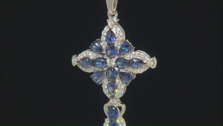 Blue And White Cubic Zirconia Rhodium Over Silver Cross Pendant With Chain 3.60ctw Video Thumbnail