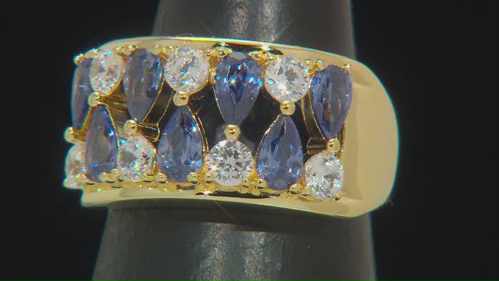 Blue And White Cubic Zirconia 18k Yellow Gold Over Sterling Silver Ring 3.16ctw Video Thumbnail