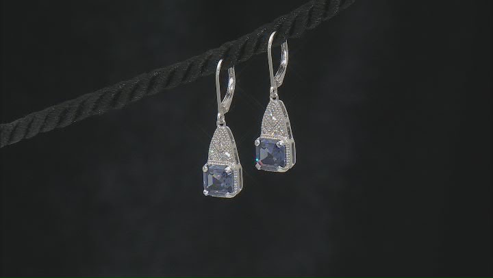 Blue And White Cubic Zirconia Platinum Over Sterling Silver Asscher Cut Earrings 8.73ctw Video Thumbnail