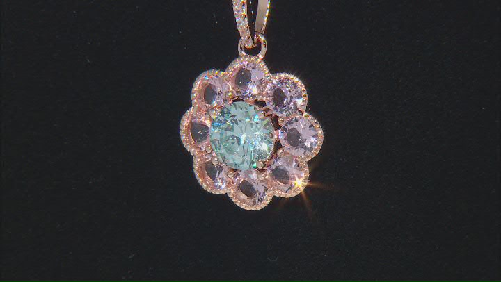 Morganite Simulant And Blue And White Cubic Zirconia 18k Rose Gold Over Silver Pendant 3.94ctw Video Thumbnail