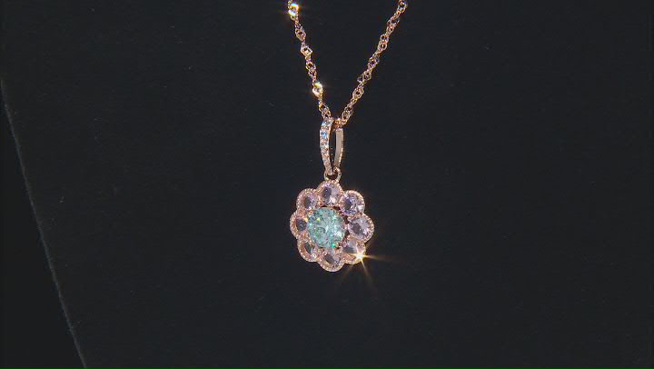 Morganite Simulant And Blue And White Cubic Zirconia 18k Rose Gold Over Silver Pendant 3.94ctw Video Thumbnail