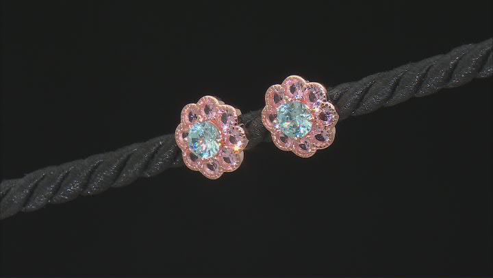 Morganite Simulant And Blue Cubic Zirconia 18k Rose Gold Over Silver Flower Earrings 2.50ctw Video Thumbnail