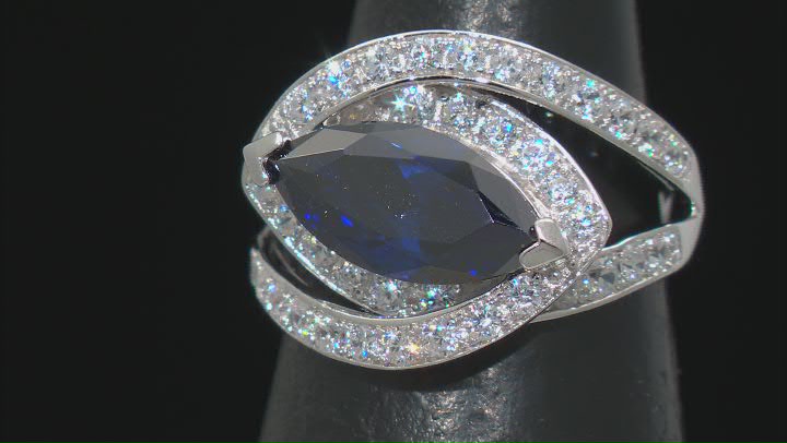 Blue And White Cubic Zirconia Rhodium Over Sterling Silver Ring 5.22ctw Video Thumbnail